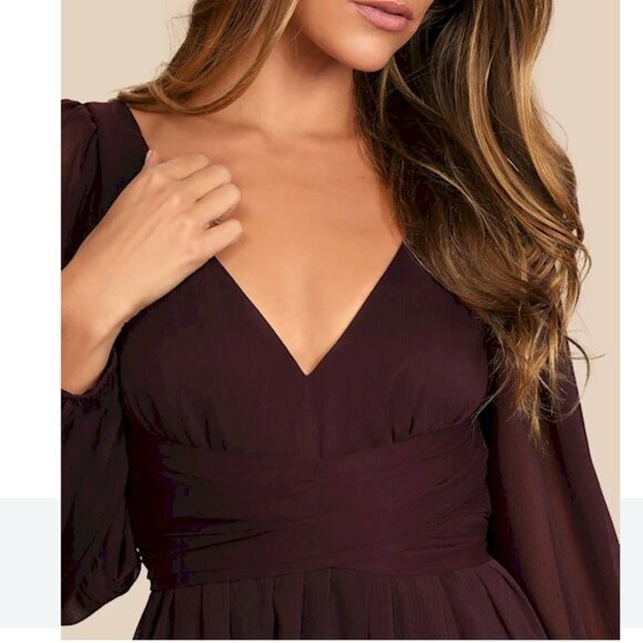 Lulus Enchant My Love Dark Purple V-Neck Long Sleeve Maxi Dress Large New NWT - Picture 4 of 10
